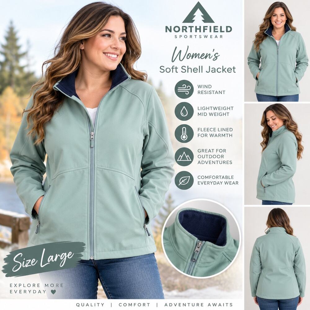 Northfield Sportswear Womens Soft Shell Jacket Fleece Lined Full Zip Green Large
